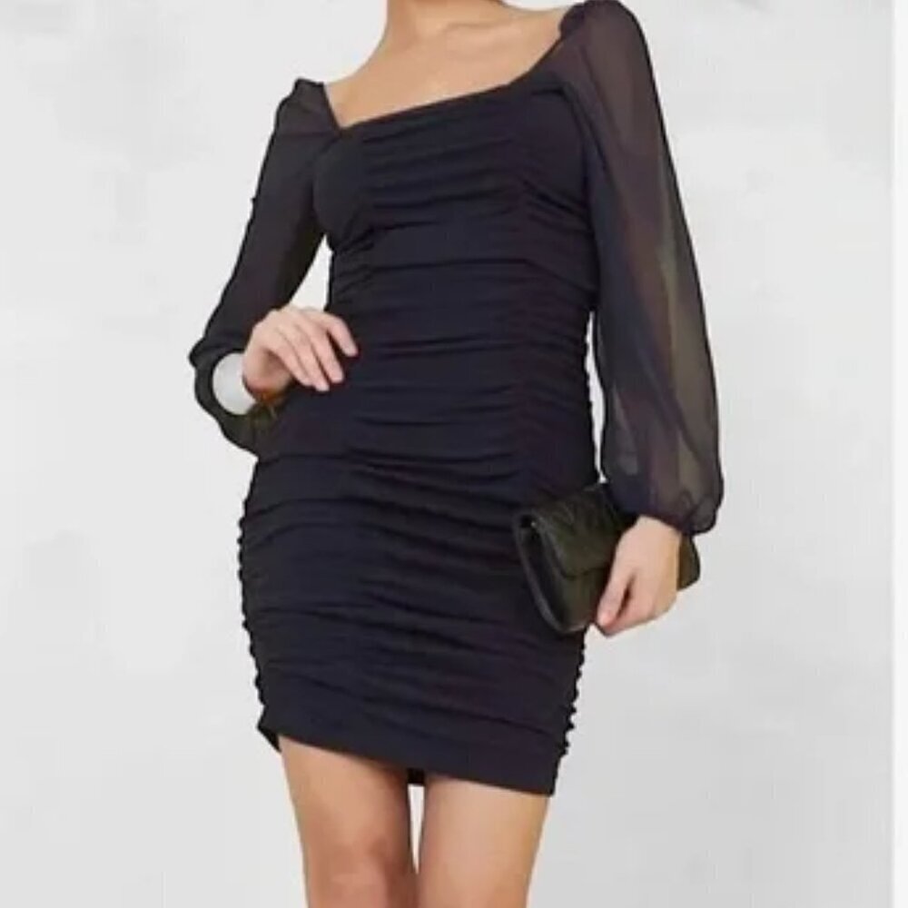 Aritzia Sunday Best Ruched Mesh Bodycon Mini Dress Black Size Small